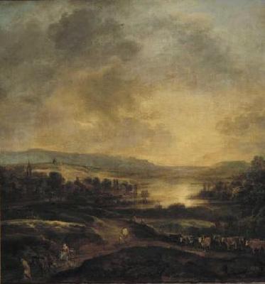 Aert van der Neer Hilly landscape at sunset Sweden oil painting art